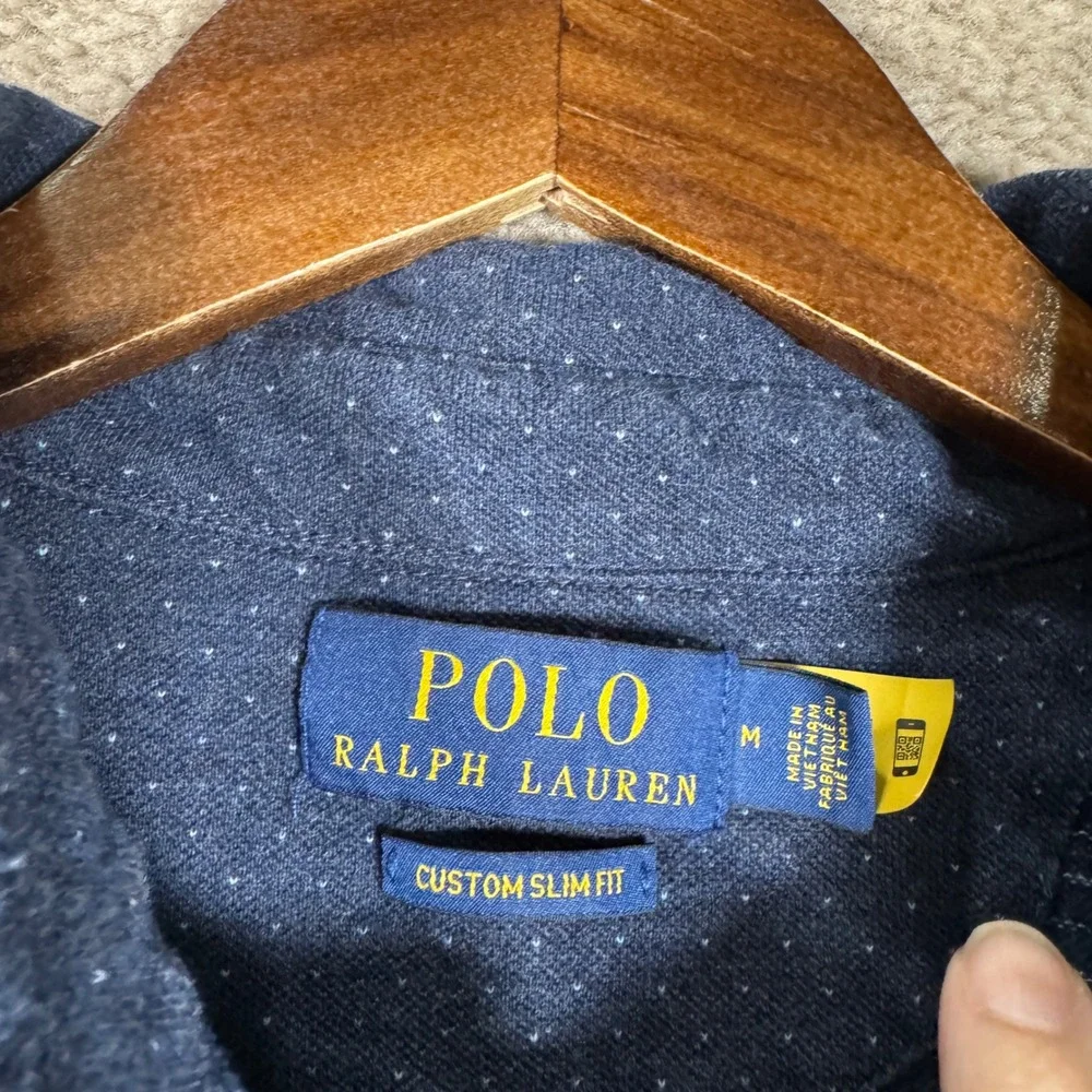 Polo Ralph Lauren Shirt Mens Medium Blue Micro Dot Custom Slim Fit Short Sleeve
